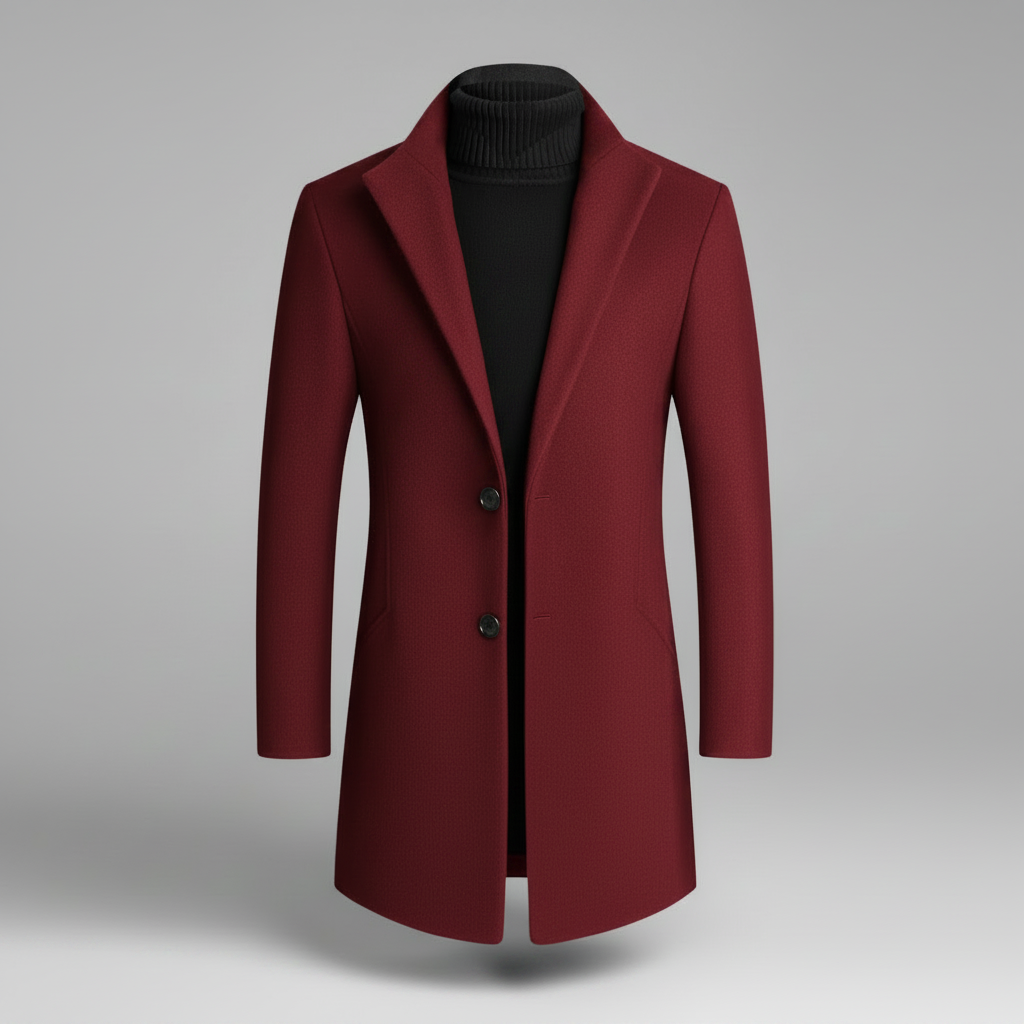 Men's Long Overcoat | Stylish Notched Lapel Winter Coat