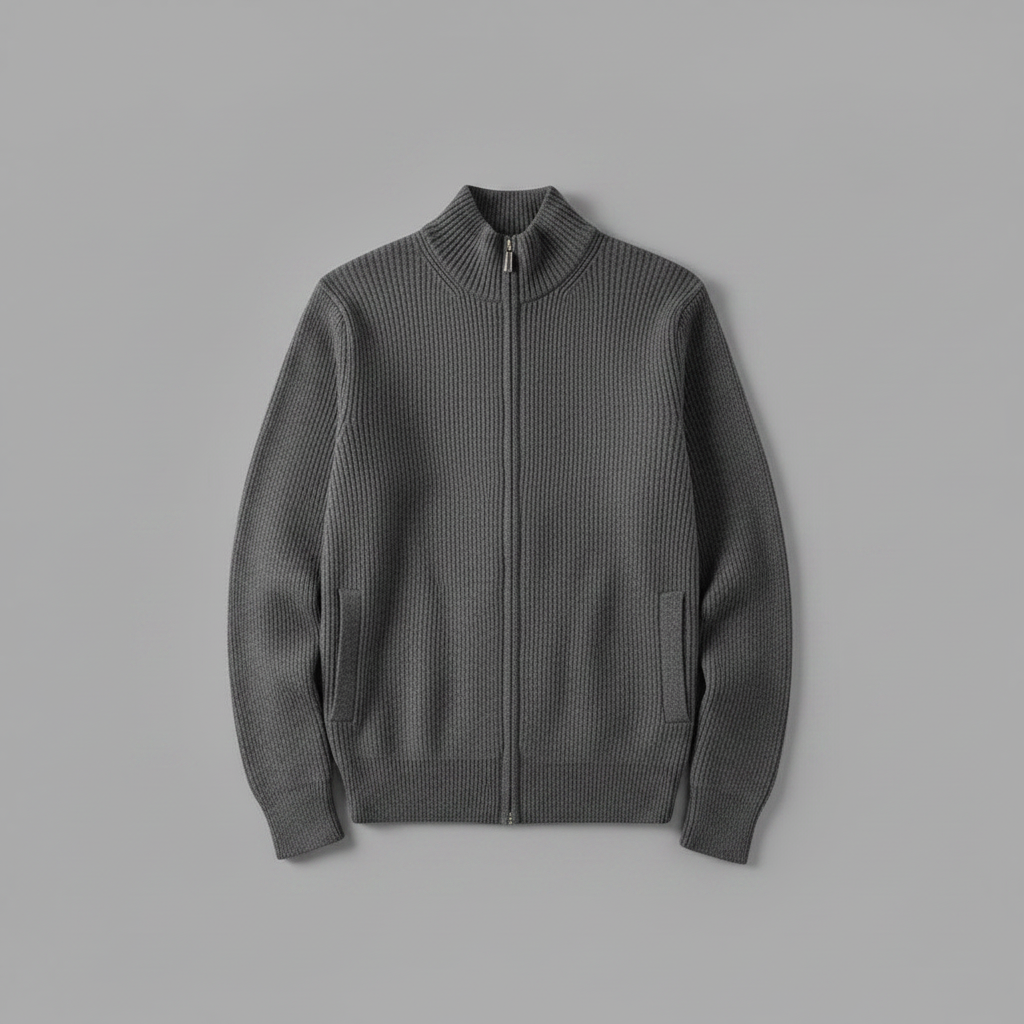 Men's Slim Fit Zip Cardigan | Stylish Ribbed Knit Jacket