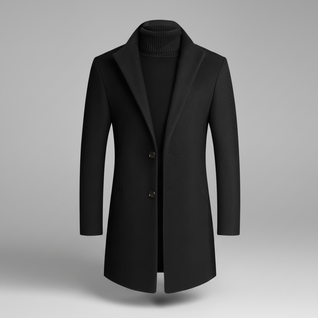 Men's Long Overcoat | Stylish Notched Lapel Winter Coat