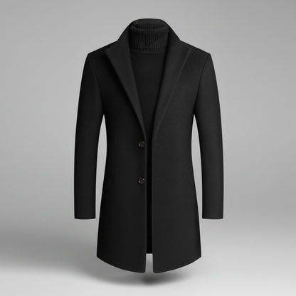 Men's Long Overcoat | Stylish Notched Lapel Winter Coat