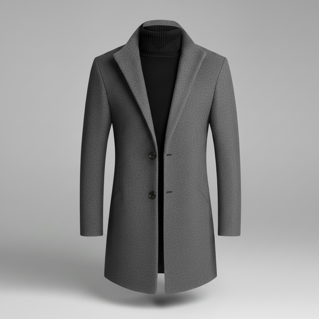 Men's Long Overcoat | Stylish Notched Lapel Winter Coat