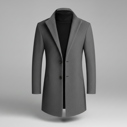 Men's Long Overcoat | Stylish Notched Lapel Winter Coat