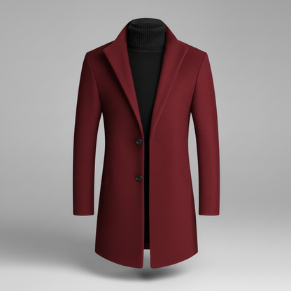 Men's Long Overcoat | Stylish Notched Lapel Winter Coat