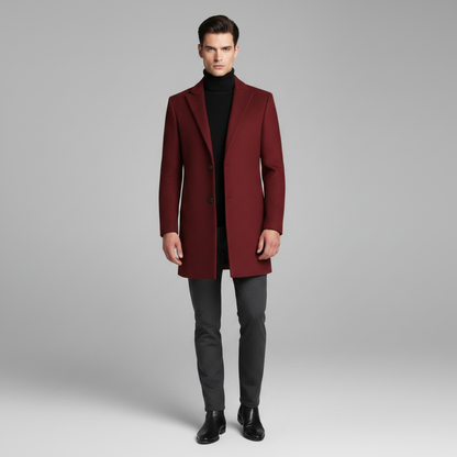 Men's Long Overcoat | Stylish Notched Lapel Winter Coat
