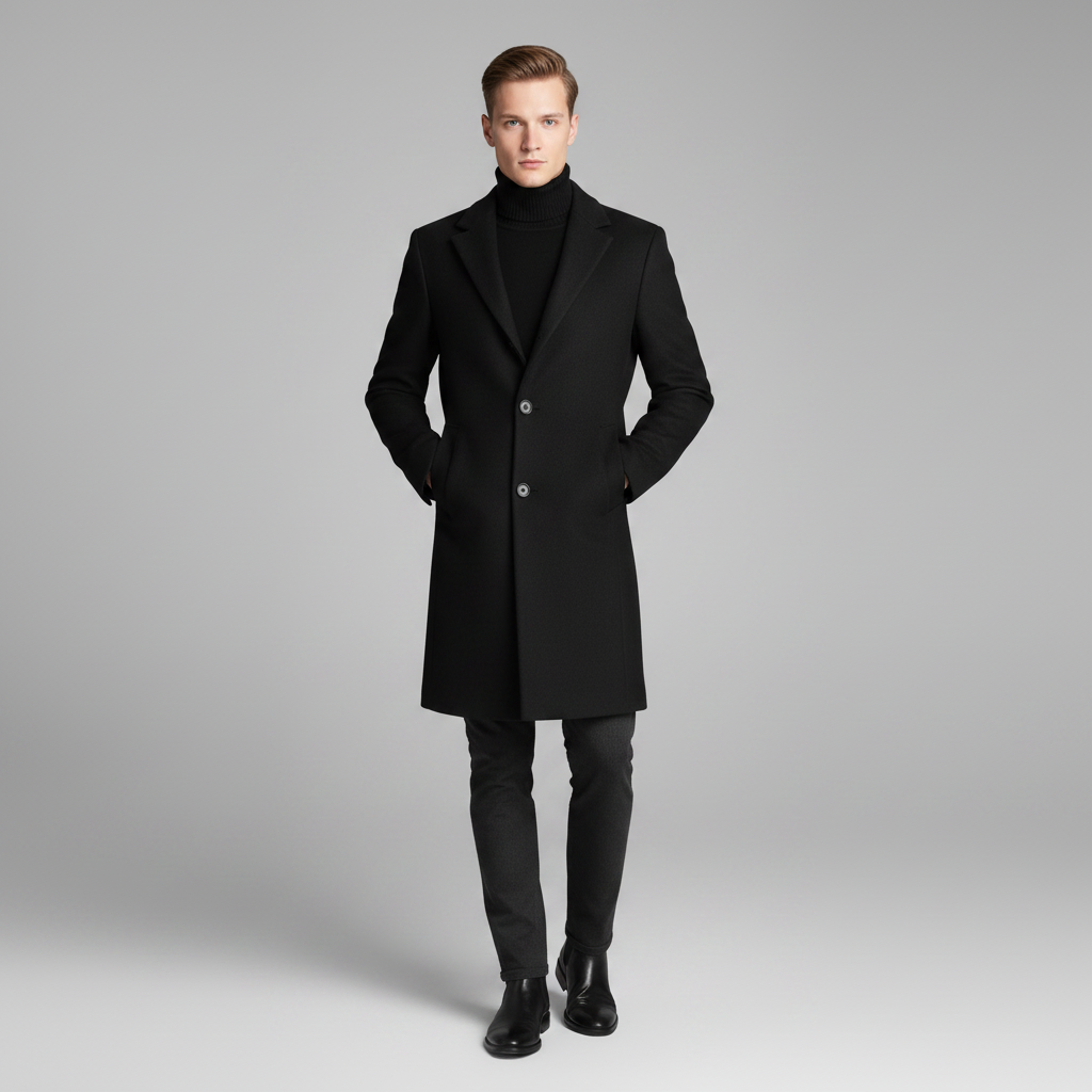 Men's Long Overcoat | Stylish Notched Lapel Winter Coat