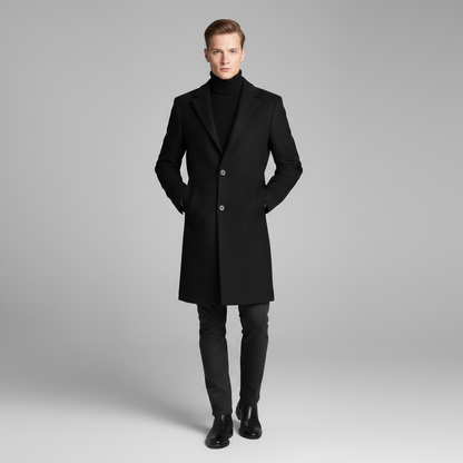 Men's Long Overcoat | Stylish Notched Lapel Winter Coat
