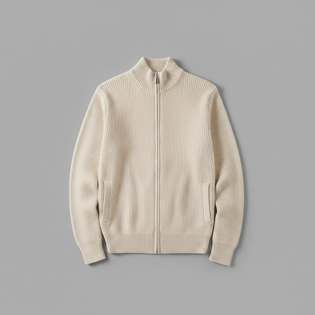 Men's Slim Fit Zip Cardigan | Stylish Ribbed Knit Jacket