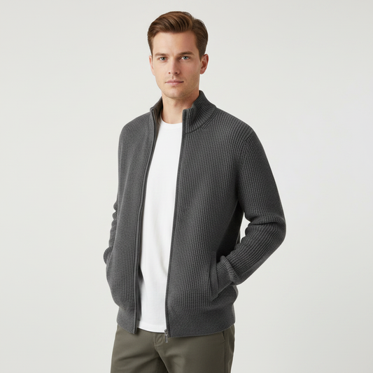 Men's Slim Fit Zip Cardigan | Stylish Ribbed Knit Jacket