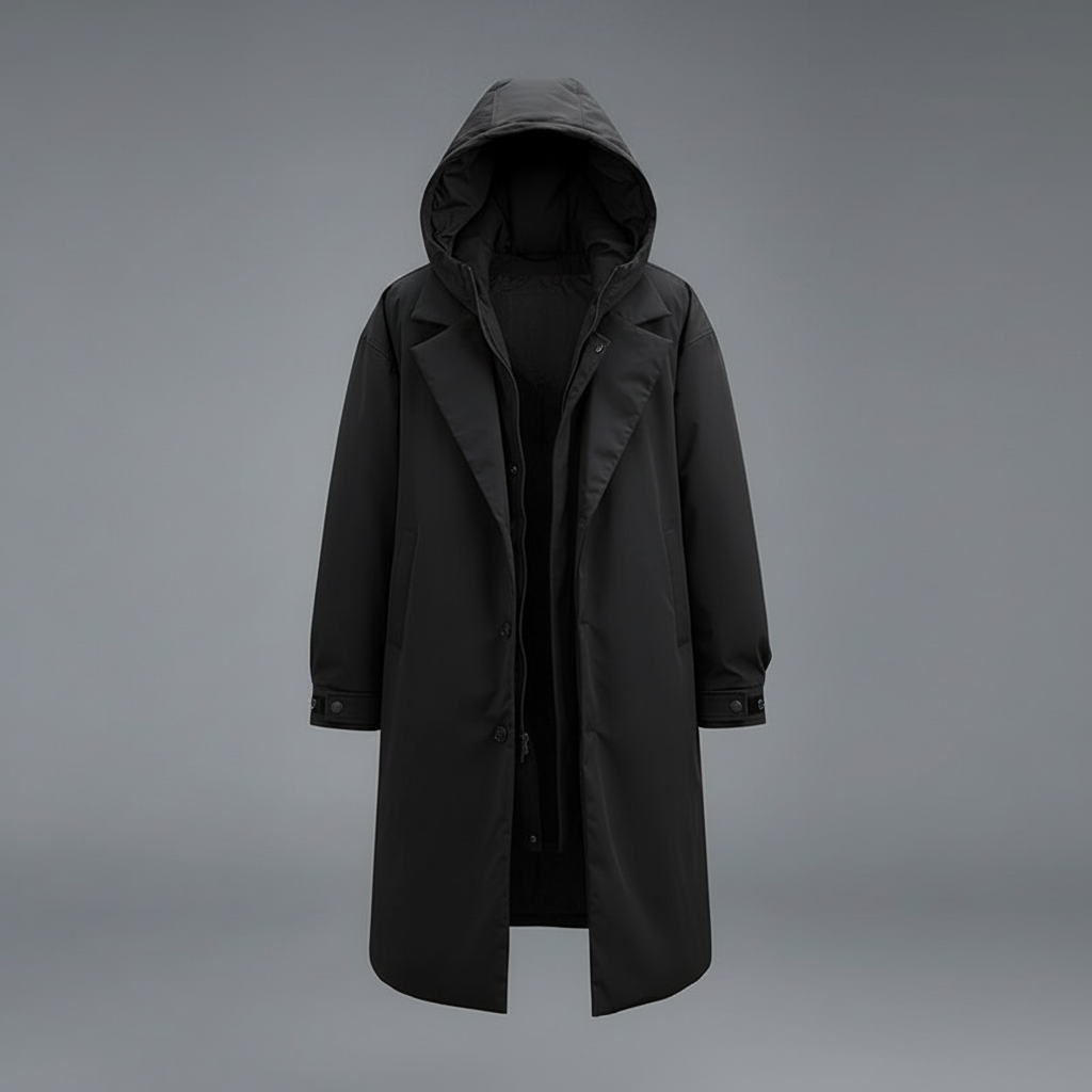 Men's Waterproof Puffer Trench Coat | Long Hooded Jacket
